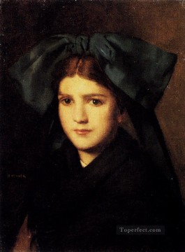 Jean Jacques Henner Painting - A Portrait Of A Young Girl With A Box In Her Hat Jean Jacques Henner